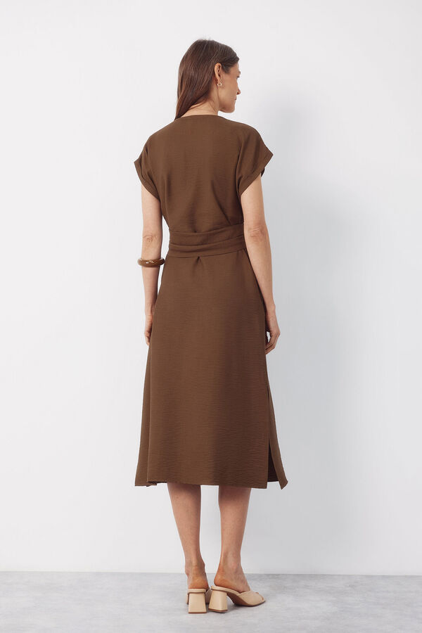 Cortefiel Printed belted dress Kaki