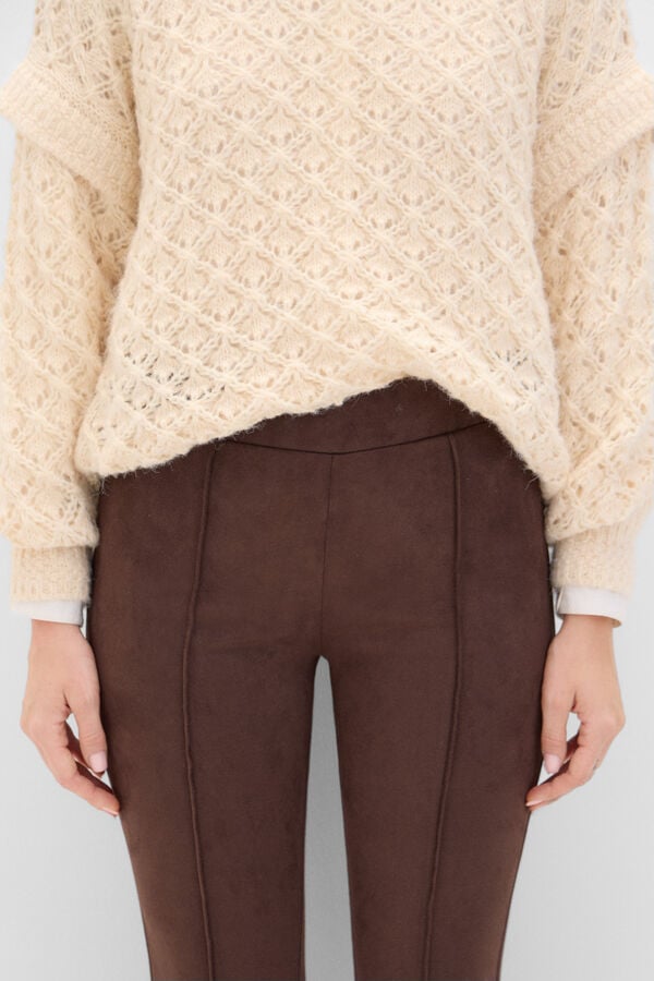 Cortefiel Faux suede leggings Beige