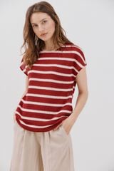 Cortefiel striped structured t-shirt Maroon