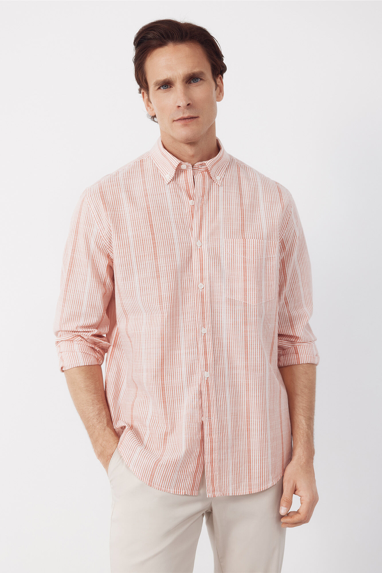 Cortefiel Striped cotton slub shirt