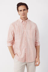 Cortefiel Striped cotton slub shirt Coral