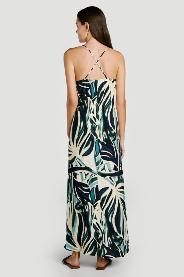 Vila Long viscose strap dress Dark green