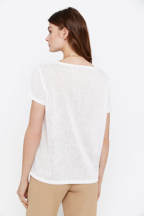 Cortefiel Linen look T-shirt White