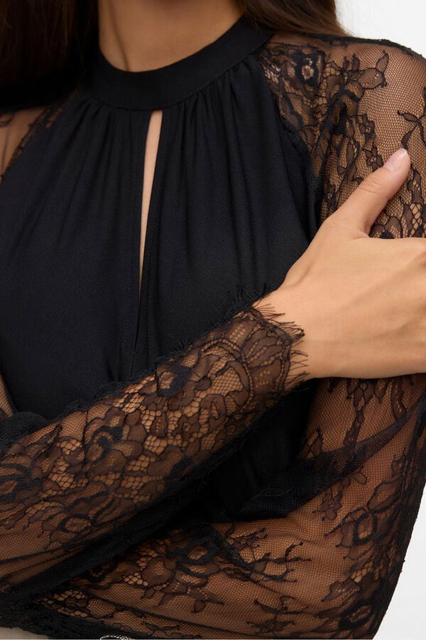 Vero Moda Top de manga de renda  Preto