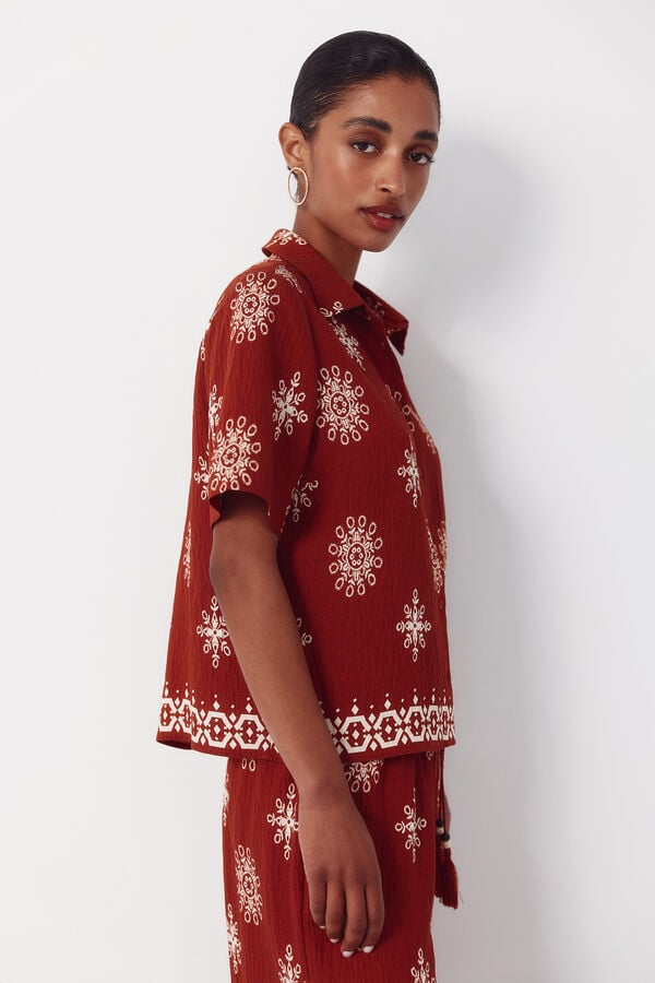 Cortefiel Printed short sleeve shirt Kaki