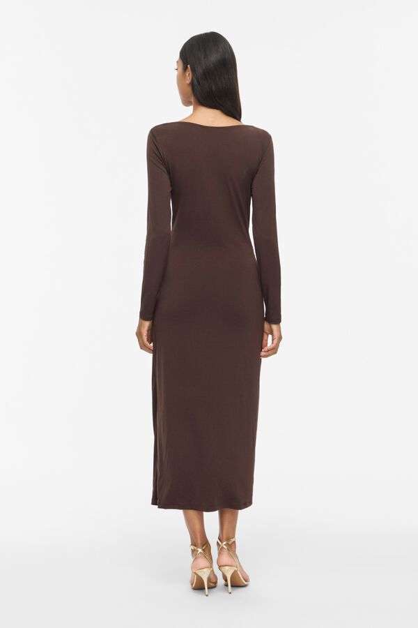 Vila Vestido midi com detalhe franzido Castanho