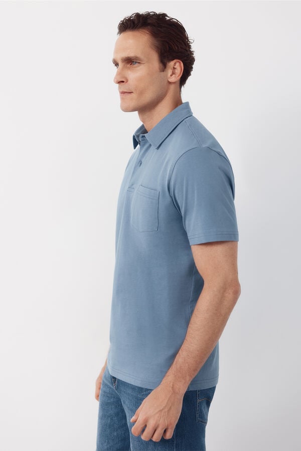 Cortefiel Plain pocket polo shirt Blue