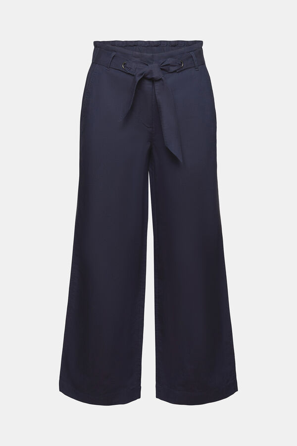 Cortefiel Pantalón culotte con lino y lazada Azul marino