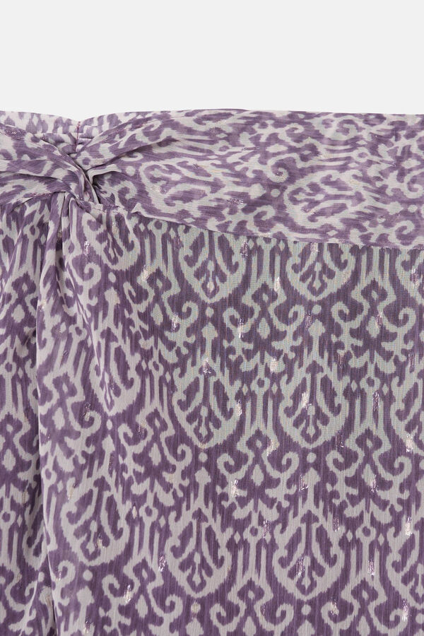 Silbon Saia midi estampado Ikat com abertura Roxo