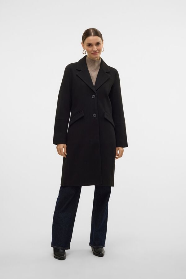 Vero Moda Sobretudo comprido com aba Preto