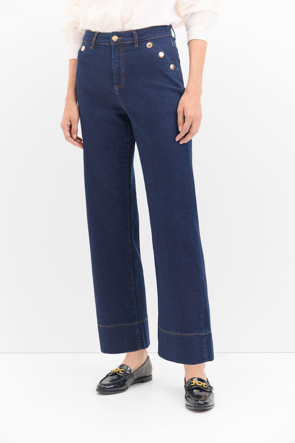 Cortefiel Palazzo Botones Trousers Blue