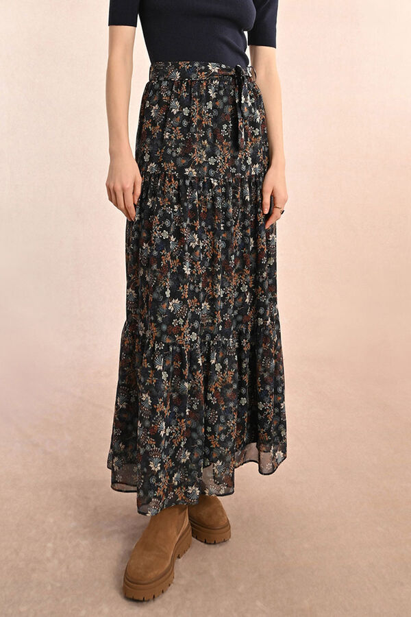 Cortefiel Long skirt with print and ruffles Multicolour