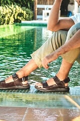 Pikolinos Men's flat sandals with adhesive fastening Dark brown