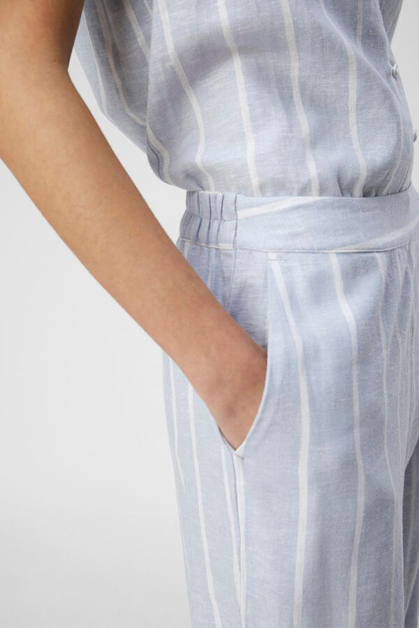 Cortefiel Linen trousers in a striped print Blue