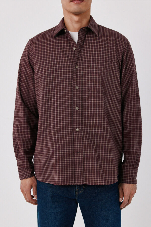 Cortefiel Cotton plaid shirt Maroon