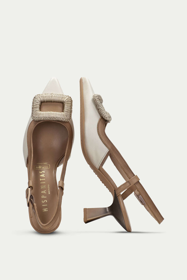 Cortefiel NOVA pointed toe heeled slingbacks with maxi embellishment Beige