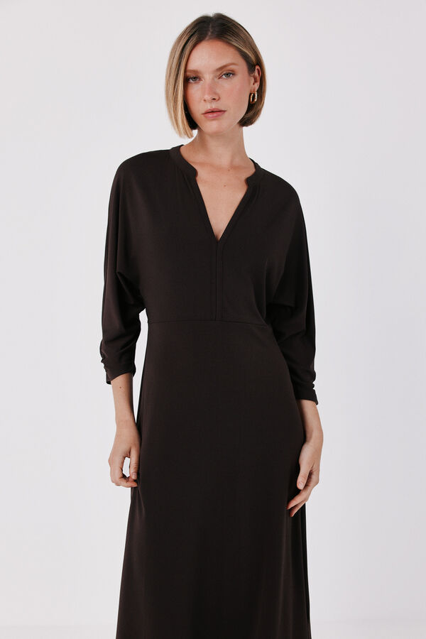 Cortefiel Vestido fluido el&aacute;stico Castanho