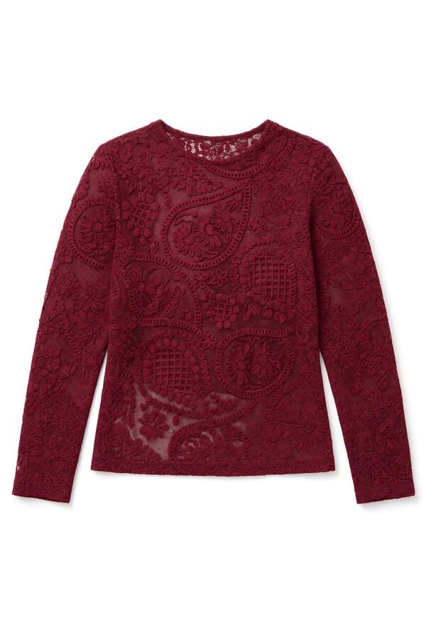 Slowlove Top crochet floral Rojo