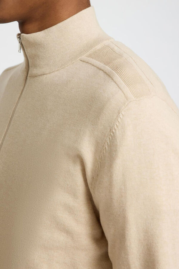 Selected Knitted pullover with half zip 100% cotton Beige