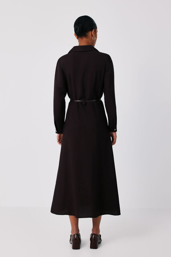 Cortefiel Midi shirt dress with belt Dark brown