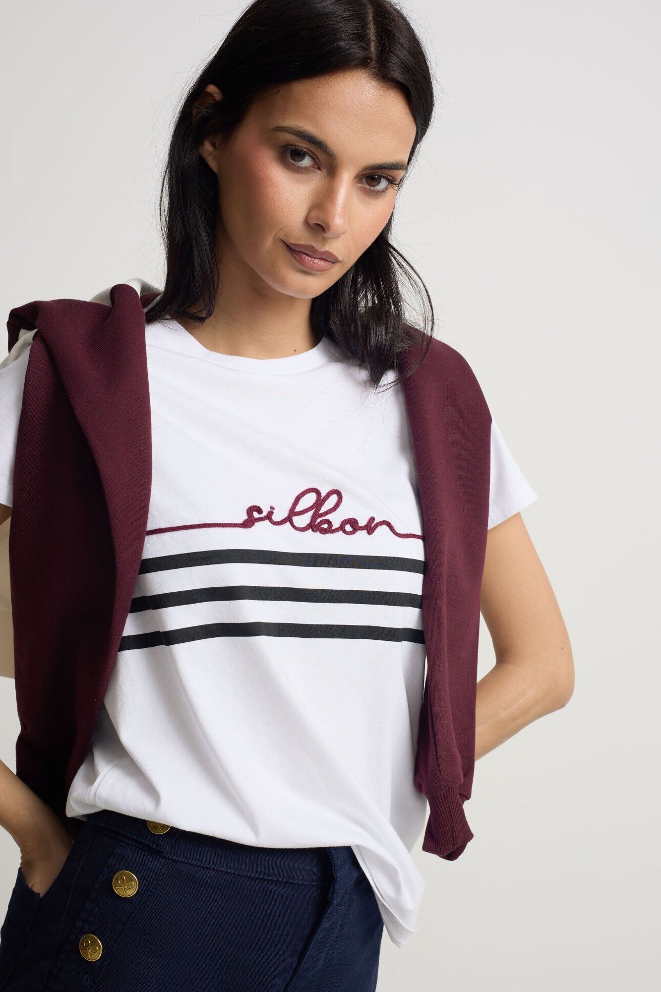 Silbon T-shirt Silbon de mulher com cord&atilde;o