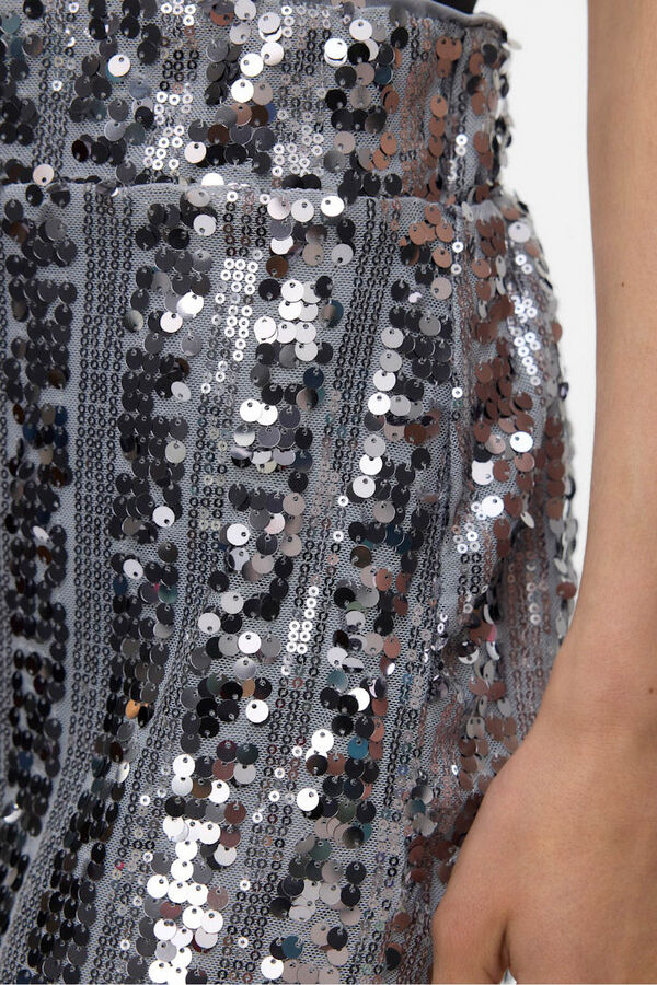Vero Moda Shorts de festa femininos com lantejoulas Cinzento