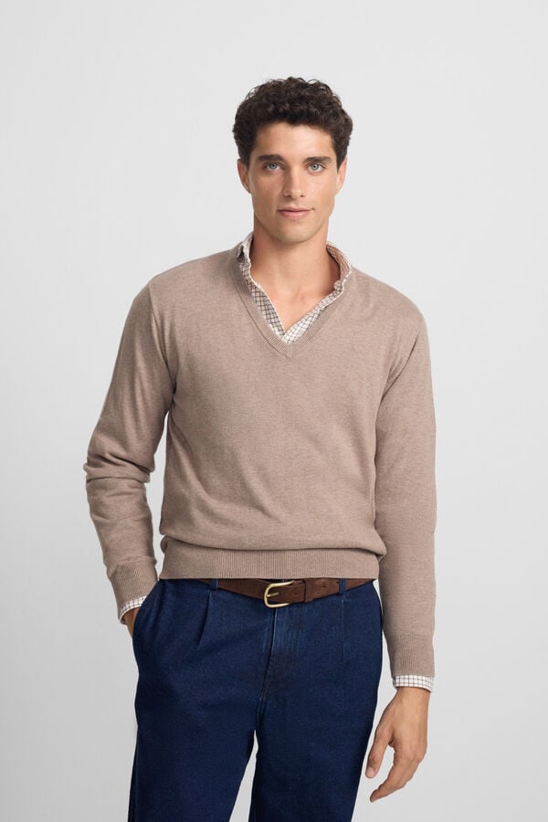 Silbon Camisola retrô com gola em V Castanho