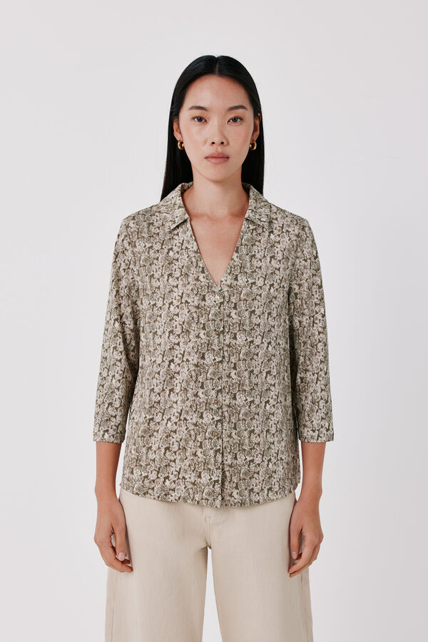 Cortefiel Stretch shirt with buttons Printed grey