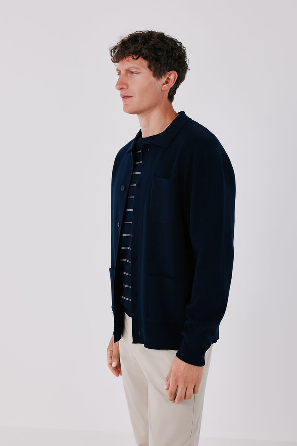 Cortefiel Cotton knit overshirt jumper Navy