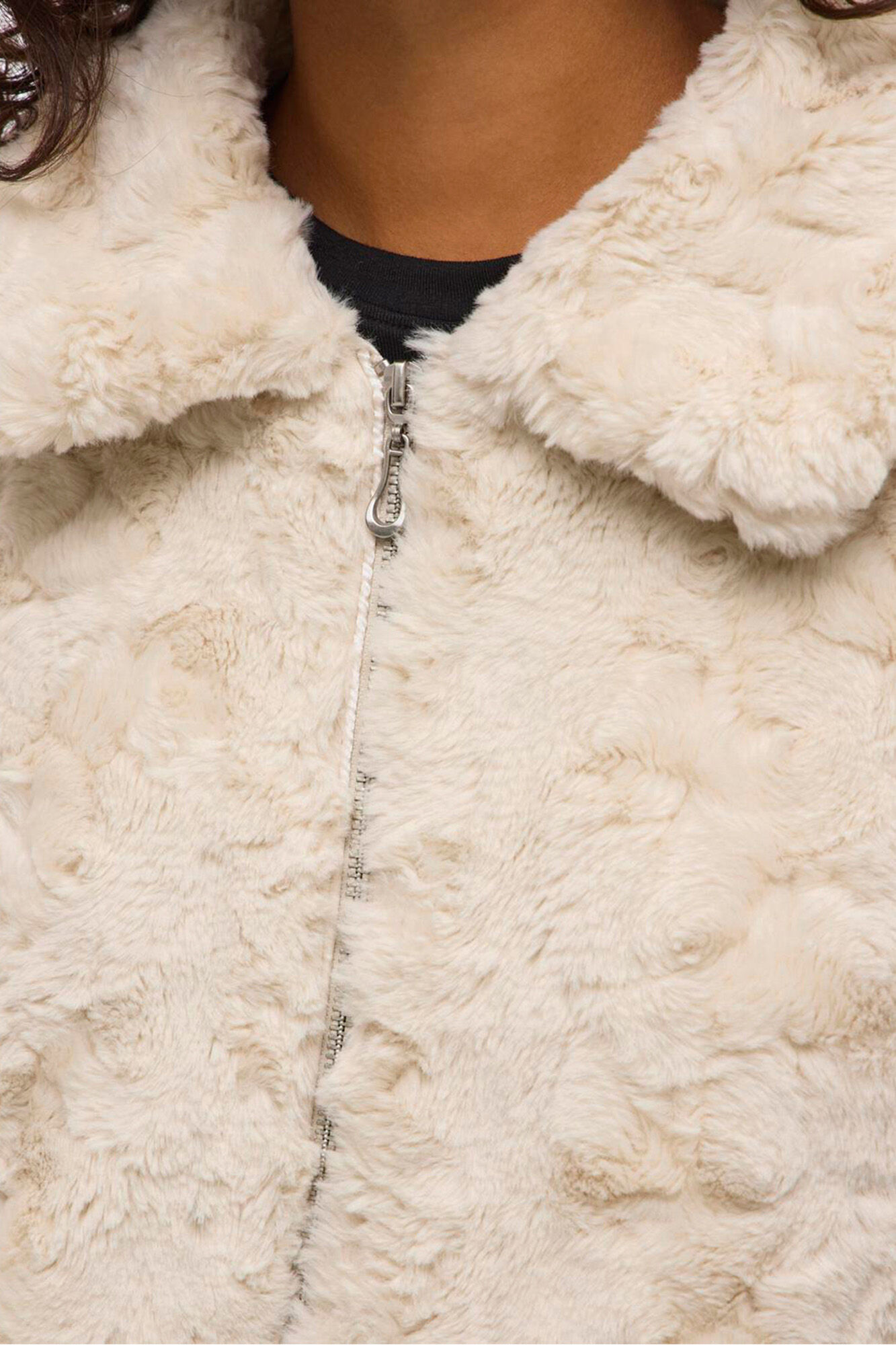 Vila Casaco de pele sobretudo com fecho-&eacute;clair