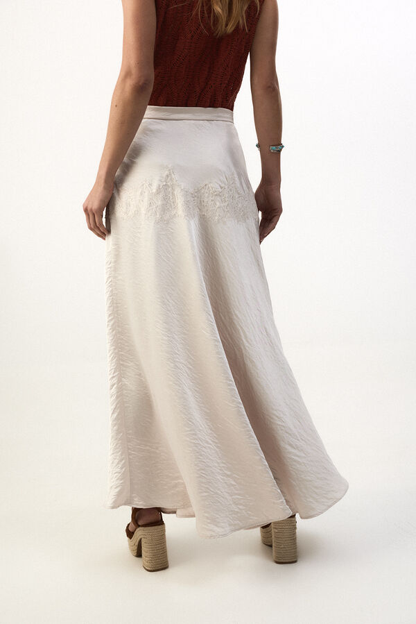 Slowlove Falda midi satinada con encaje Ivory