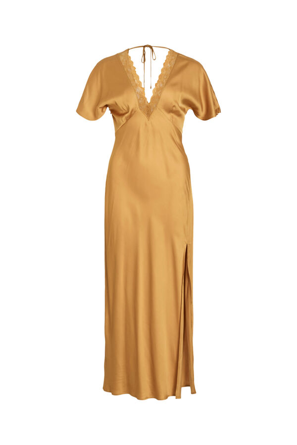 Vila Satin-finish lace party dress Gold