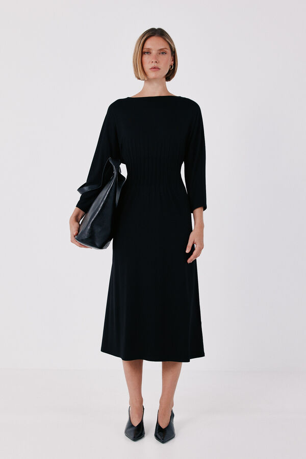Cortefiel Pleated dress Black