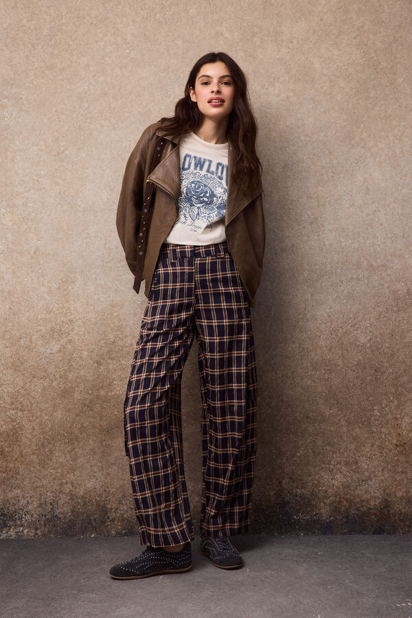 Slowlove Plaid barrel cut trousers Green
