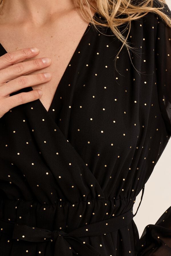 Molly Bracken Vestido curto com la&ccedil;ada e estampado Preto