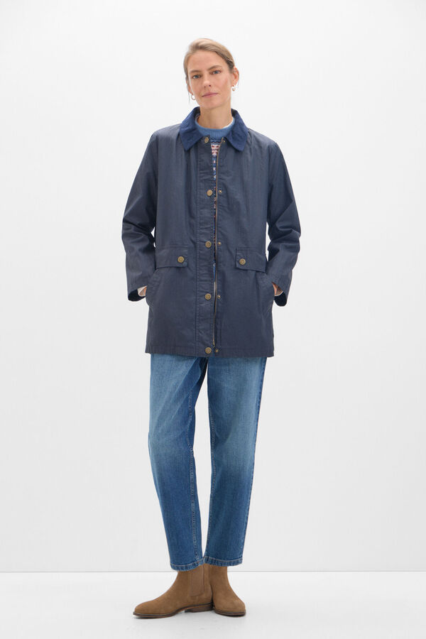 Cortefiel Long waxed coat Navy