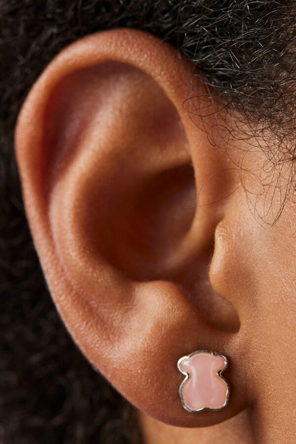 Tous Pendientes oso de plata y cuarzo Gris