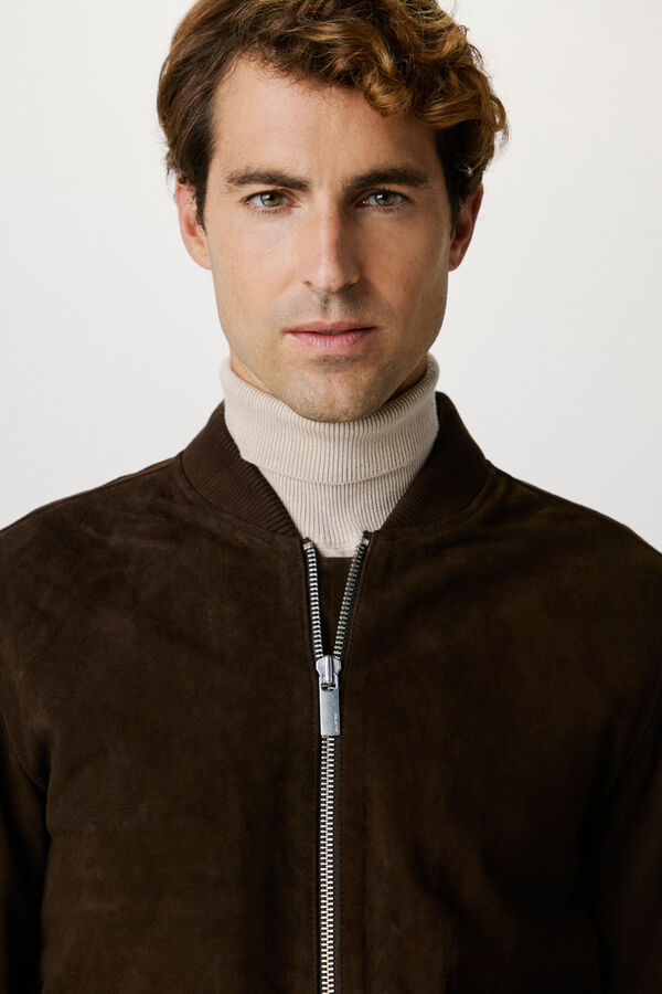 Selected 100% Suede Bomber Jacket.  Brown