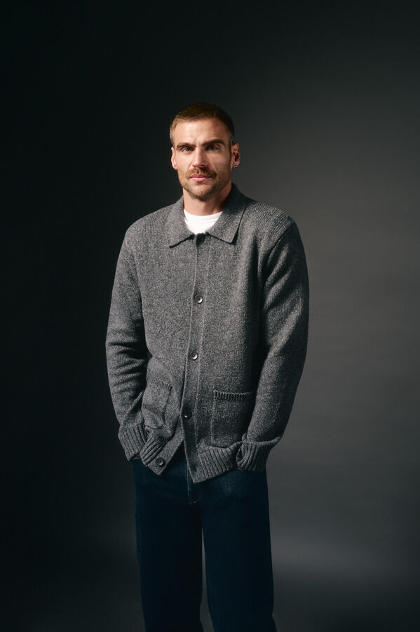 OOTO Casaco de malha botões e dois bolsos Cinzento