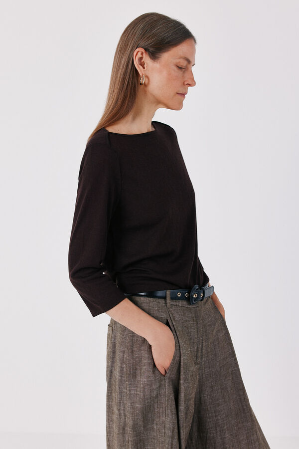 Cortefiel Boat neck T-shirt Dark brown
