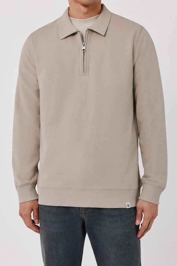 Cortefiel Zip neck sweatshirt Beige