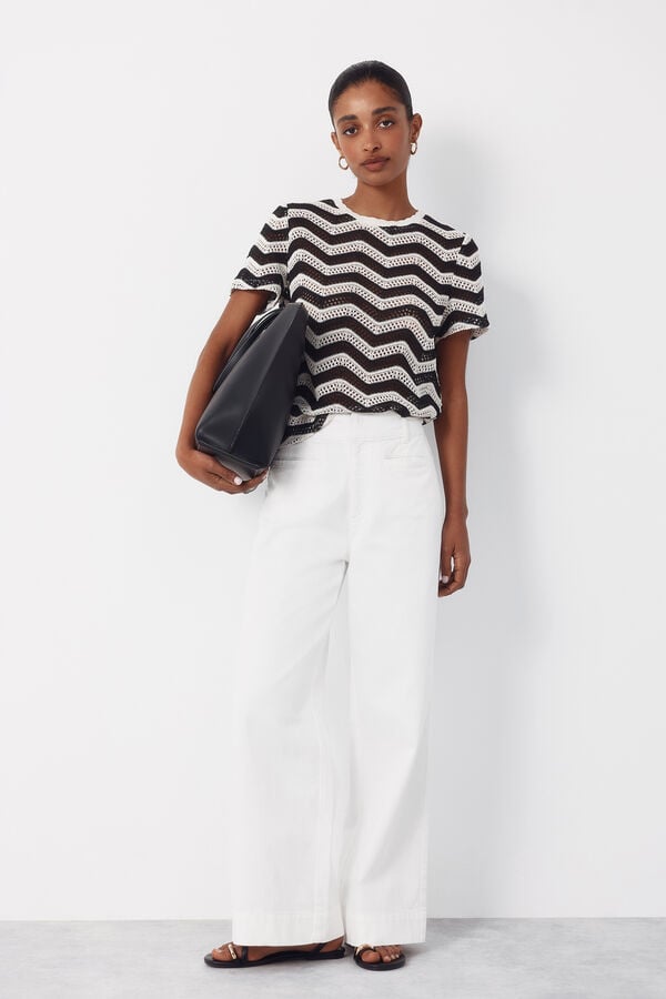 Cortefiel Top crochet zig-zag Black