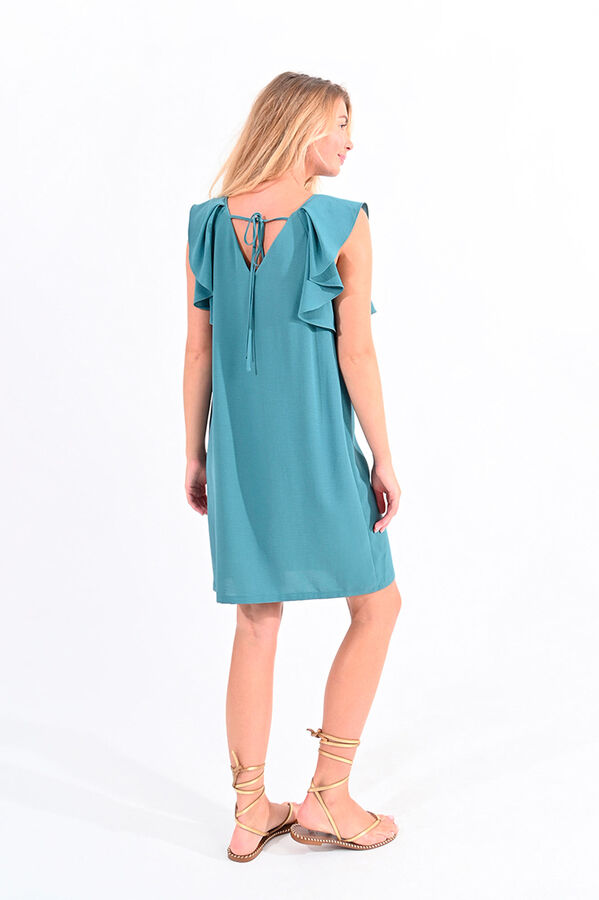 Cortefiel Dress with short butterfly sleeves with pleats Turquoise