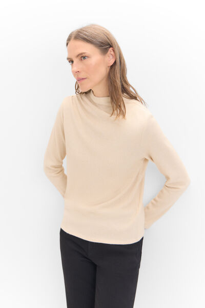 Cortefiel Shiny pleated T-shirt Ivory