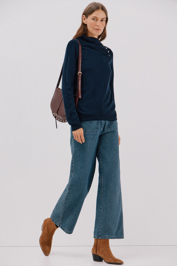 Cortefiel Button neck jumper Navy