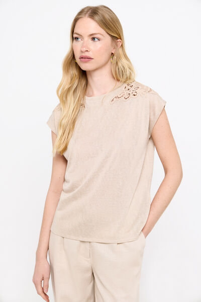 Cortefiel Linen-effect T-shirt with patch Nude