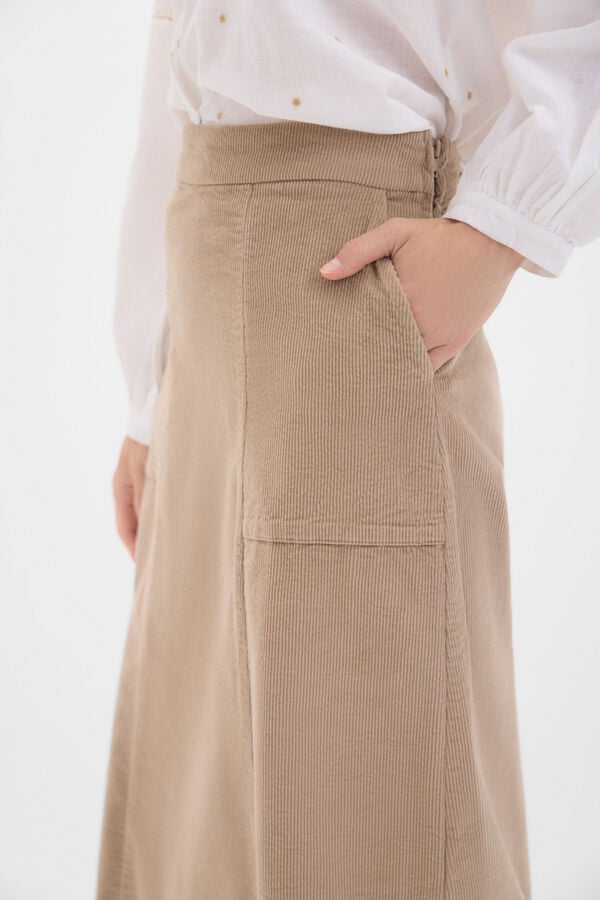 Cortefiel Corduroy cape skirt Beige