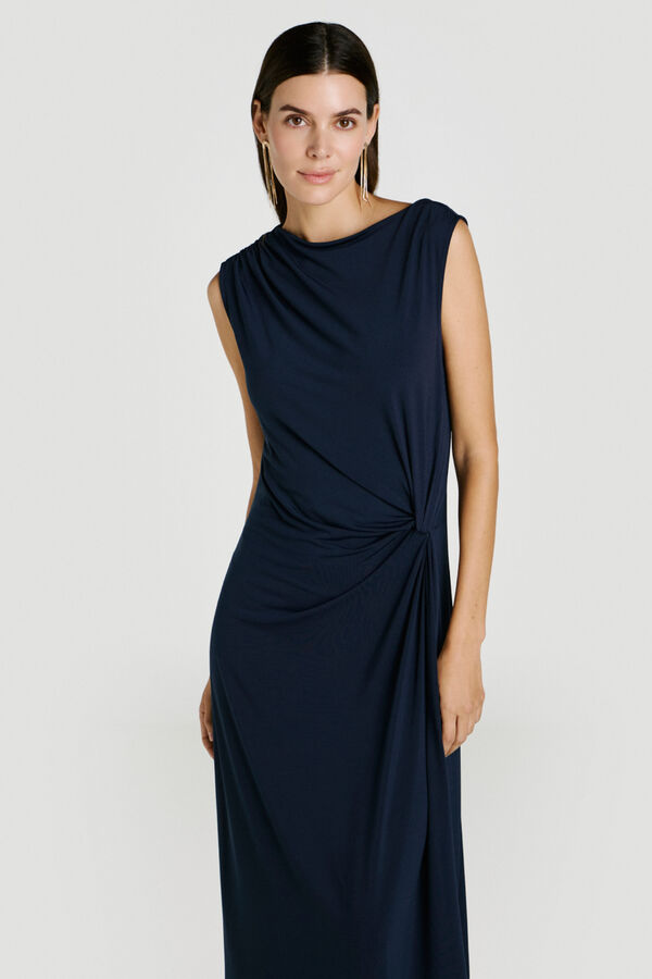 Vila Midi dress with side draping Navy