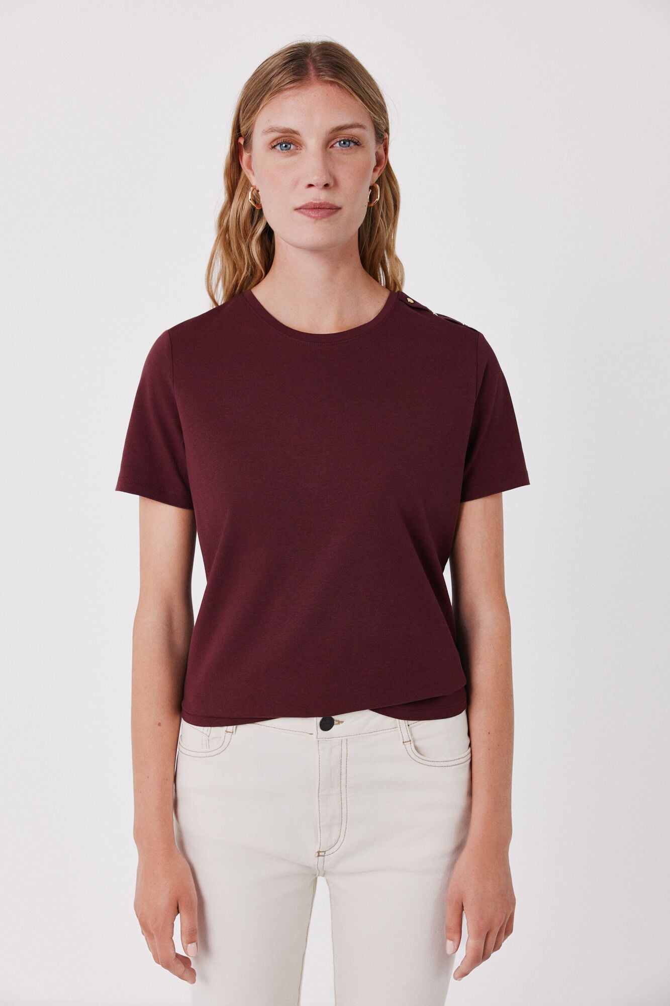 Cortefiel Gold button basic T-shirt