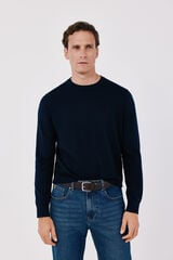 Cortefiel Cotton cashmere knit crew neck jumper Navy